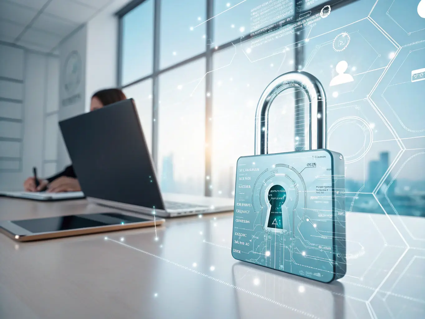 A padlock icon superimposed on a photo album, symbolizing the privacy and security features of Tag That Photo.